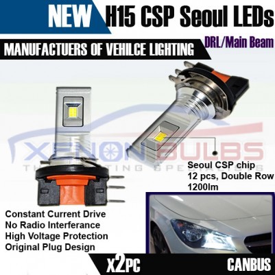 H15 High beam Drl CSP Seoul 12 Chip LED Headlight Bulb Canbus Error Free White
